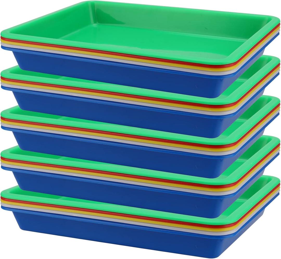 KEILEOHO 25 PCS Multicolor Plastic Art Trays, Activity Plastic Tray, Arts and Crafts Organizer Tray for DIY Projects, Painting Beads, Organizing Supply, 5 Assorted Colors, 11 x 8.5 x 1.2 Inch