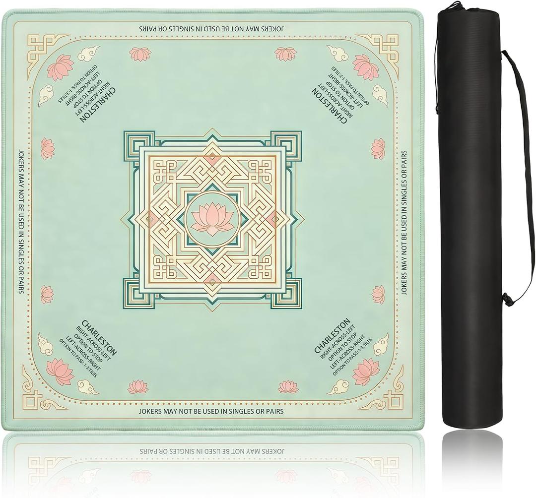 Mahjong Mat for Table 31.5" x 31.5" Noise Reduction & Non-Slip Rubber Mahjong Mats Thick Waterproof Square Table Cover for Board Games, Card Games (Green)