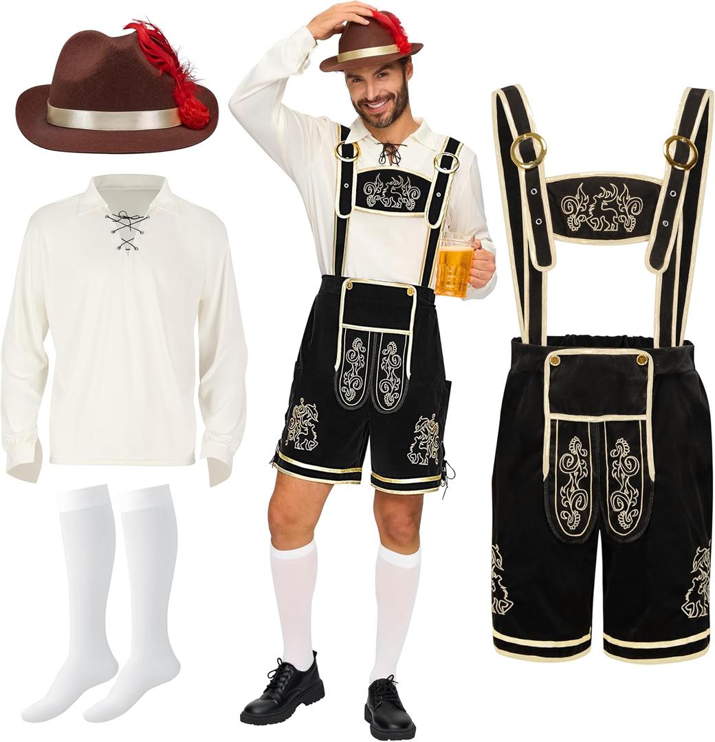 Spooktacular Creations Men's German Bavarian Oktoberfest Costume Set, Beer Costume Hat for Adults Halloween and Beer Festival (Small, Dark)