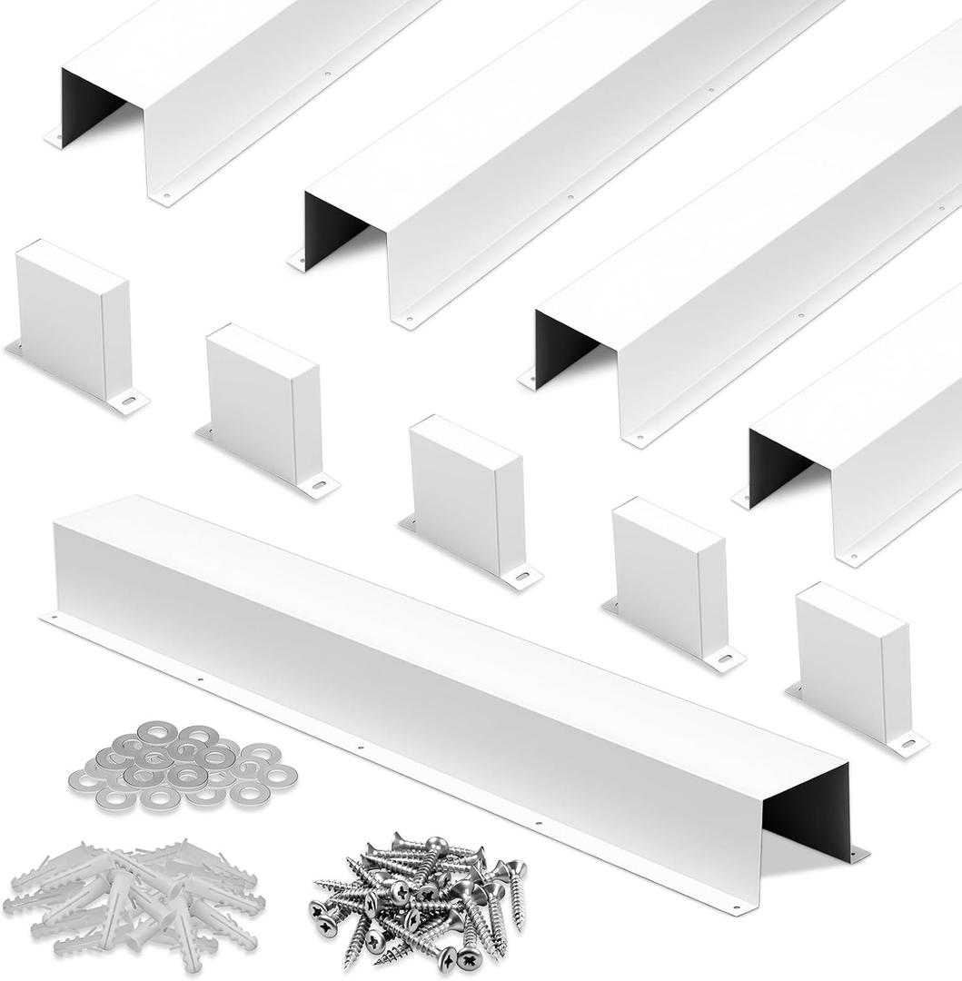 Moxweyeni 5 Pack 4×4 Inch x 3.3 Ft (16.5 Ft Total) Metal Line Set Cover Kit, White Metal Decorative Ac Pipe Line Set Cover Kit for Ductless Mini Split Accessories, Central Air Conditioner, Heat Pump