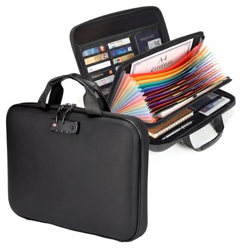 Calenzana Fireproof Document Boxes with TSA Lock, Upgraded 16 Pockets Fireproof＆Water Resistant File Organizer, Hard-Shell Safe Box for Important Certificates, Passport, Laptop