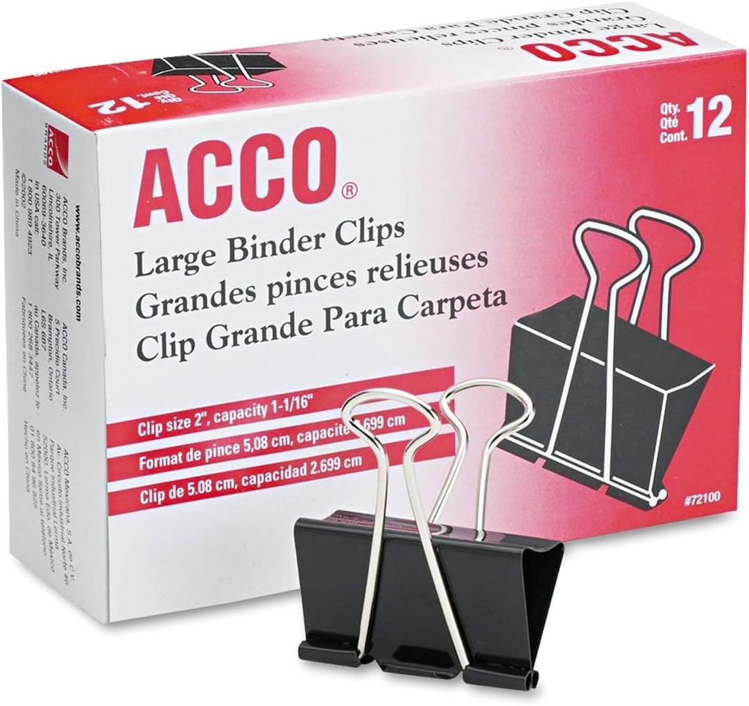 ACCO Binder Clips, Large, 2 Boxes, 12 Clips/Box (72102)