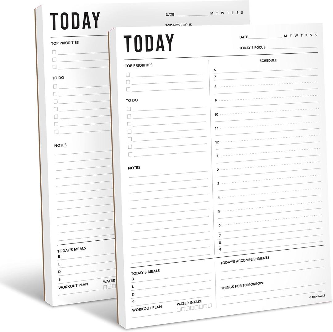 Daily Planner Notepad 2pk, 50 Sheets Tear Off, 8.5" x 11" To Do List Notebook with Hourly Schedule Task Planner