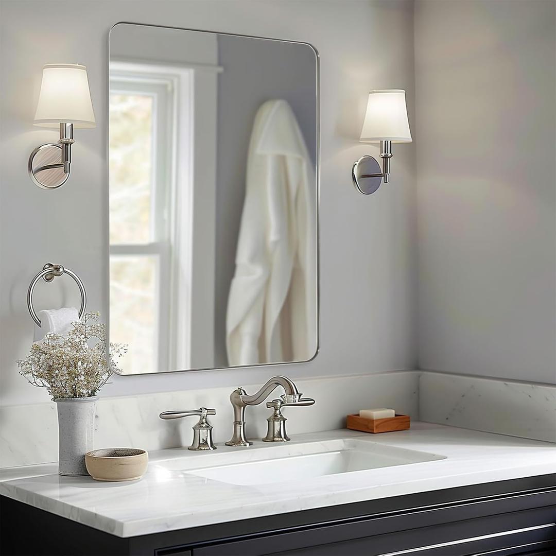 ANDY STAR Chrome Mirror for Bathroom, 30x36 Metal Frame Wall Mirror with Rounded Corner, Modern Rectangle Bathroom Vanity Mirror with Polish Finish (36"L x 30"W)