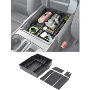 Savadicar Center Console Organizer Compatible with 2015-2025 Ford F150 (Not Fits 40/20/40 Jump Seat Console), ABS Armrest Insert Storage Tray With Liner Pad, Interior Accessories, Black