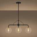 3-Light Modern Kitchen Island Lighting, Black and Gold Dining Room Chandeliers Over Table Hanging, Industrial Linear Chandelier with Clear Globe Glass Shades