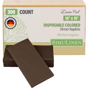 SimuLinen Brown Linen Feel Disposable Dinner Napkins - Cloth-Like Kosher Napkins for Weddings and Showers, Decorative 16"x16", Box of 50