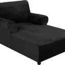 H.VERSAILTEX Velvet Chaise Lounge Cover High Stretch Chaise Chair Cover for Living Room Soft Chaise Slipcovers with Arms Luxury Velvet Chaise Lounge Dog Covers, Machine Washable, Black