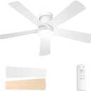 Ceiling Fans with Lights, 48 inch Low Profile Ceiling Fan with Light and Remote Control, Flush Mount, Reversible, 3CCT, Noiseless, 5 Blades White Modern Ceiling Fan for Bedroom Living Room