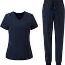 floralhue Scrubs for Women, V-Neck Scrubs Top & Cargo Pants with 10 Pockets (4X-Large)