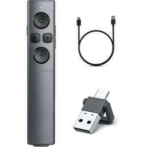 2-in-1 USB Type C Presentation Clicker, Rechargeable Wireless Presenter Remote, Clicker for PowerPoint Presentations, Pointer for Presentations Slide Advancer with Volume Control for Mac,Computer, PPT (A-Red Ligh)