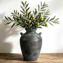 Ceramic Flower Vase with Handles, 9.2 Inch Rustic Vase Farmhouse Decorative Pottery Vase for Home Decor, Living Room, Bathroom, Kitchen, Shelf, Mantel, Black