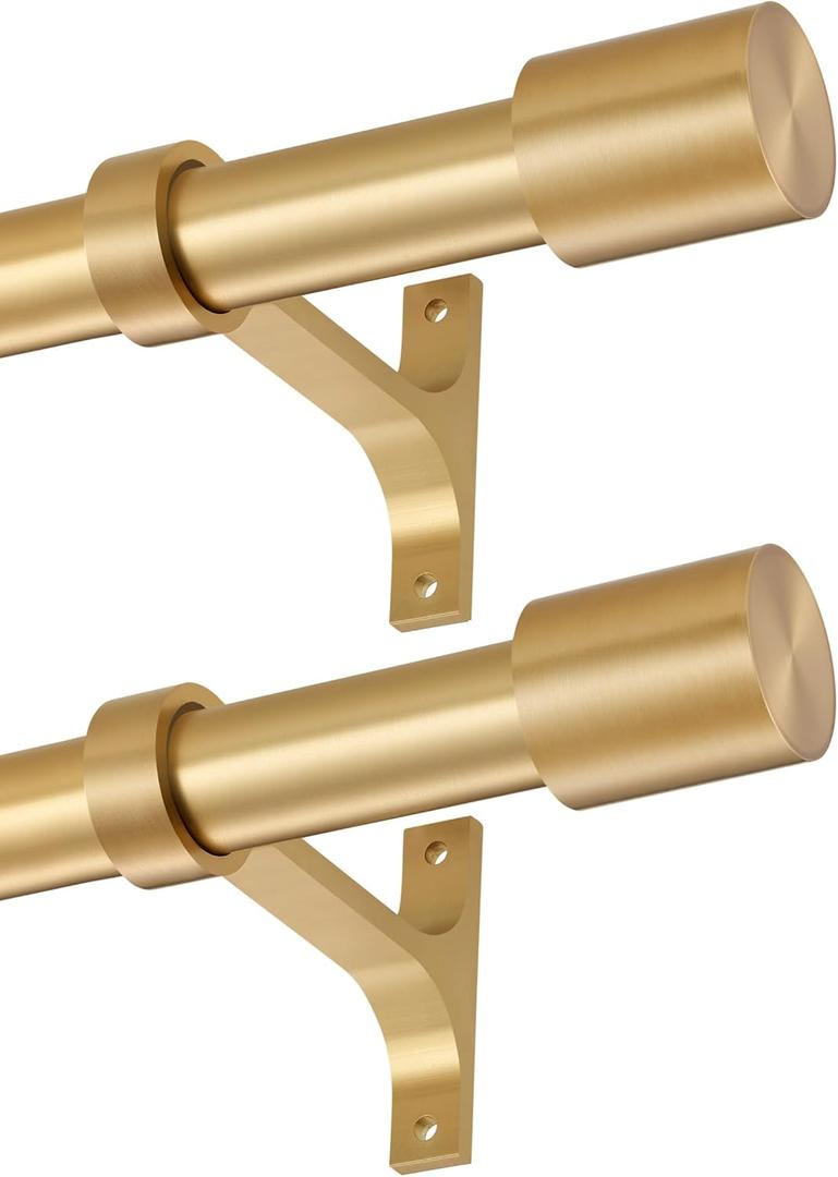 Warm Gold Curtain Rods 2 Pack, Adjustable Window Treatment Rods 36 to 72 Inch, Heavy Duty 1-Inch Telescoping Drapery Rods with Cap Finials
