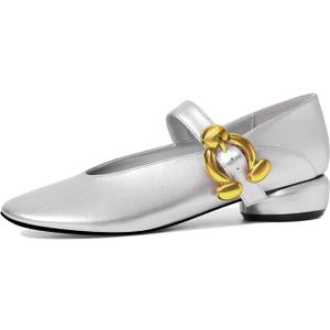 Women Mary Jane Shoes Pumps Chunky Comfortable Low Heels Closed Round Toe Dress Work Wedding Shoes (8, Silver)
