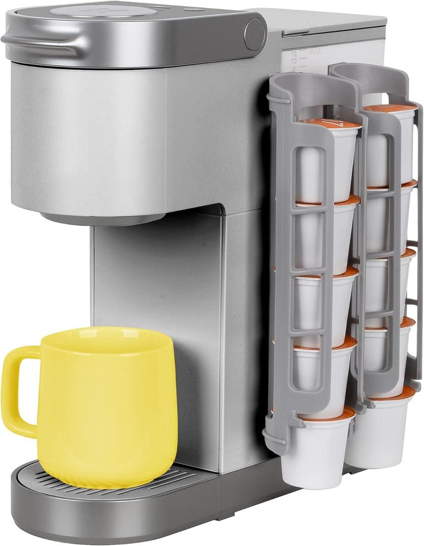 STORAGENIE Coffee Pod Holder Side Mount K Cup Pods Dispenser compatible with Keurig Coffee Makers, Perfect for Small Counters (LIGHT GREY)