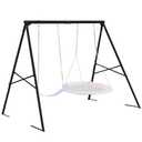 Hishine Swing Stand Metal Frame for Backyard, Heavy Duty Full Steel A-Frame with Ground Stakes, Fits 2 Swings Extra Large Outdoor 550lbs (Black)