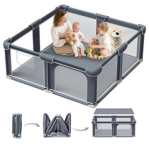 G TALECO GEAR Foldable Playpen for Babies and Toddlers, 50"x50" Portable Play Yard with Mat, Kids Collapsible Play Pen with Sturdy Metal Frame & Mesh Walls, Indoor & Outdoor Baby Fence Play Area