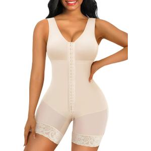 SHAPERX Women's Fajas Colombianas Tummy Control Shapewear Postpartum Full Body Shaper Butt Lifter Bodysuit (Beige) XL