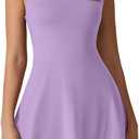 QINSEN Womens Square Neck Tennis Dress Sleeveless Built in Shorts Golf Athletic Dress with Pockets (X-Large, Light Purple)