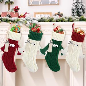 Christmas Stockings Magnetic Holding Hands Socks with Name Tags, Knitted Christmas Stocking Stuffers Boys Girls Personalized Xmas Party Home Decor Funny Socks Gifts, Mixed Colors, 4 Pack