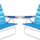 SUNNYFEEL Extra Wide 28" Low Beach Chair 2 Pack 5 Position Lay Flat, XL Oversized Portable Folding Camping Chairs with Cup Holder for Outdoor/Trip, Foldable Backpack Beach Chair for Adults