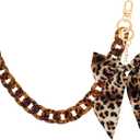 Leopard Print Purse Chain Strap 17.9 Inch Chunky Acrylic Bag Handle Shoulder Strap Replacement with Leopard Bow Keychain Charms Vintage Handbag Decoration Chain Bag Accessories Charms for Women
