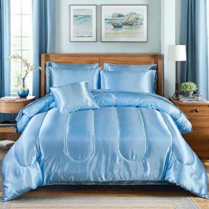 Bedding_Dreamer Satin Comforter Set King Size, 8 Piece Bed in a Bag Baby Blue with Sheets, Silky Soft Polyester Satin Bedding Set, Lightweight, 16 Inch Deep Pocket, Fresh Coastal Style