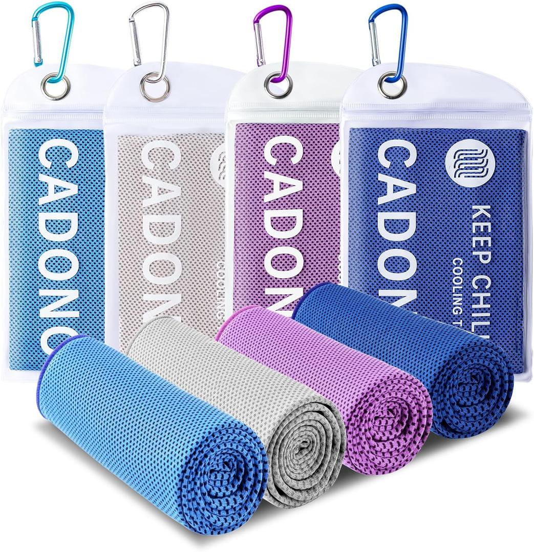 4 Pack Cooling Towel (40"x12"), Soft Breathable Chilly Towel, Ice Towel, Microfiber Towel for Yoga, Sport, Running, Workout,Gym, Camping, Fitness, Workout & More Activities(Light Blue/Grey/Purple/Deep Blue)
