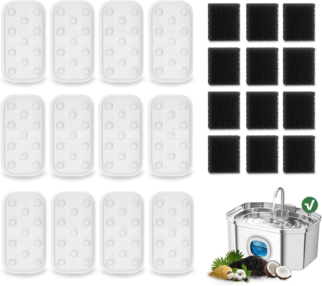 Cat Water Fountain 24 Pack Replacement Filters/Sponges (12+12) - Rectangle