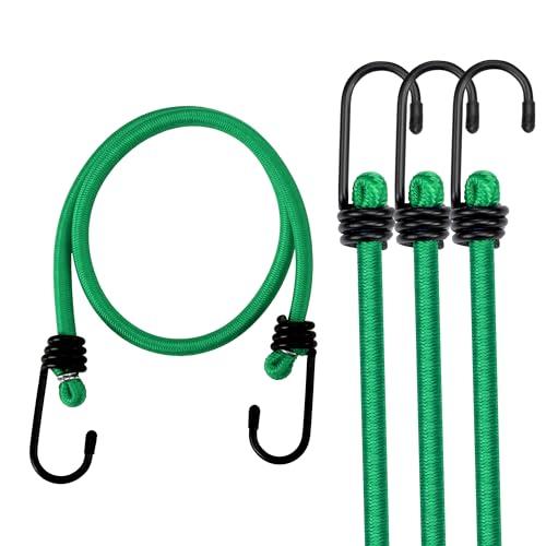 WORKPRO 24 Inch Bungee Cord with Hooks, 1 Pack Superior Rubber Heavy Duty Straps Strong Elastic Rope for Outdoor Tent, Luggage Rack, Camping, Cargo, RV, Bike, Transporting, Storage, Green