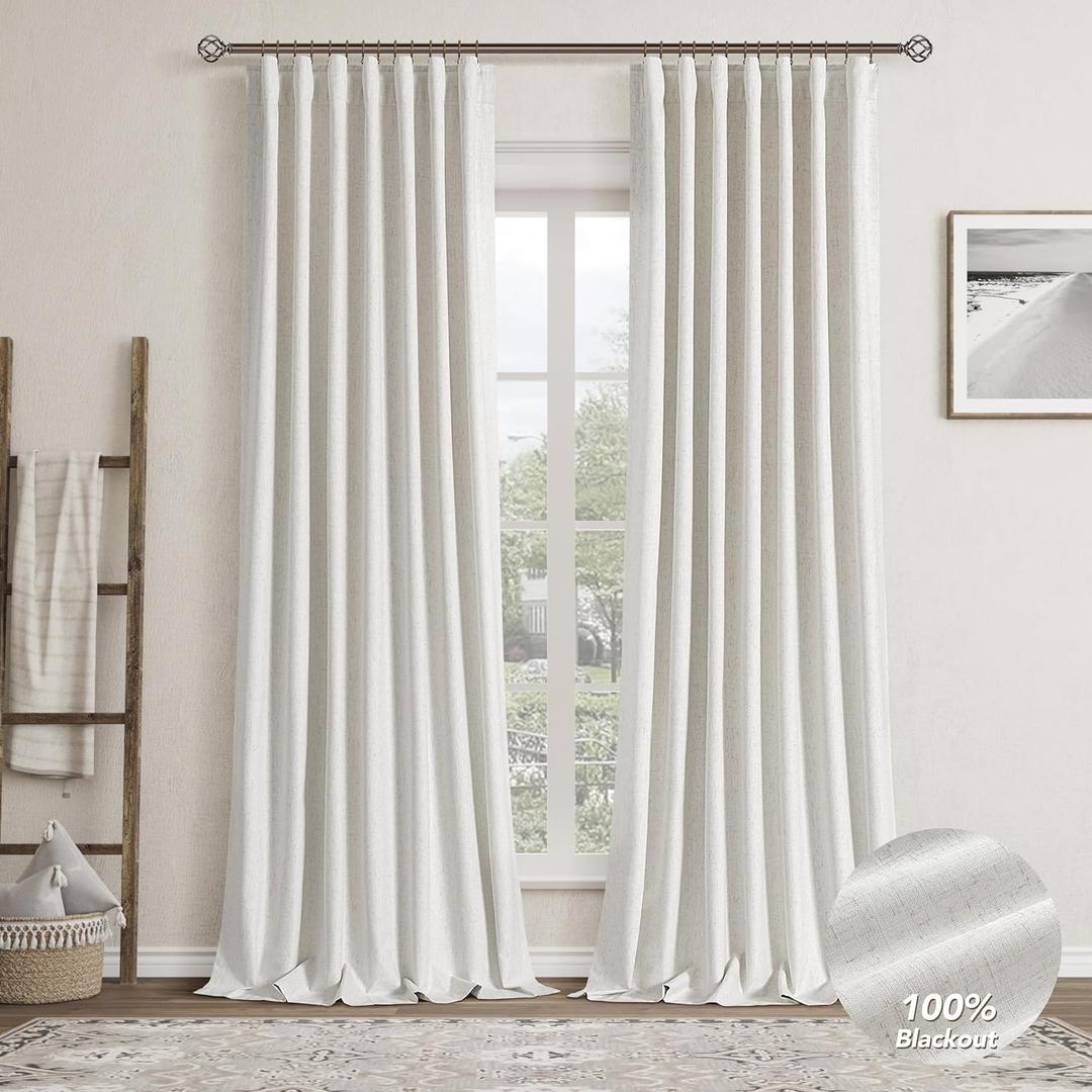 Natural Linen Blackout Curtains for Bedroom 108 Inch Length 2 Panels Set Back Tab Cream Colored Neutral Farmhouse Living Room Darkening Curtains Track System Thermal Insulated Black Out Drapes 52x108 (52"W x 108"L (Pack of 2))