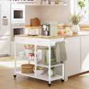 VASAGLE Kitchen Rolling Island, Mobile Kitchen Cart with Storage on Wheels, 17.7 x 38.8 x 35.4 Inches, Towel Rack, 2 Drawers, 2 Hooks, for Dining Room, Oak Beige and Matte White UKKI010Y01