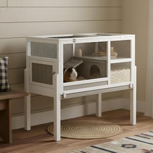 Guinea Pig Cages Hamster Cage with Detachable Legs, 2-Storey Wooden Indoor Guinea Pig House Rabbit Cages for Small Animals with Pull Out Tray, Metal Strip Ramp, Ramp, Hideout