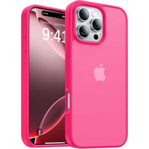 for iPhone 16 Pro Case, [Military-Grade Drop Protection][Anti-Yellowing] Shockproof Protective Translucent Matte Cover for iPhone 16 Pro Phone Case,Hot Pink