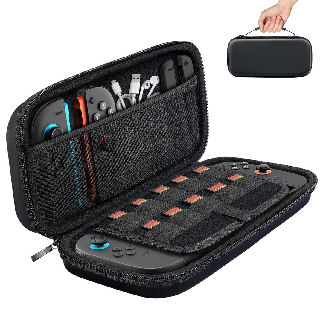 TiMOVO Carrying Case Compatible with Nintendo Switch 2, Travel Carry Case with 10 Game Cartridges & Pocket, Protective Portable Hard Shell Pouch for Switch 2 Console & Accessories, Black