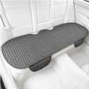 Car Back Seat Cover, Long Bottom Vehicle Rear Seat Protector with Storage Pockets, Breathable Linen Automotive Backseat Bench Cushion Pad Accessories, Universal for SUV Trucks (Gray)