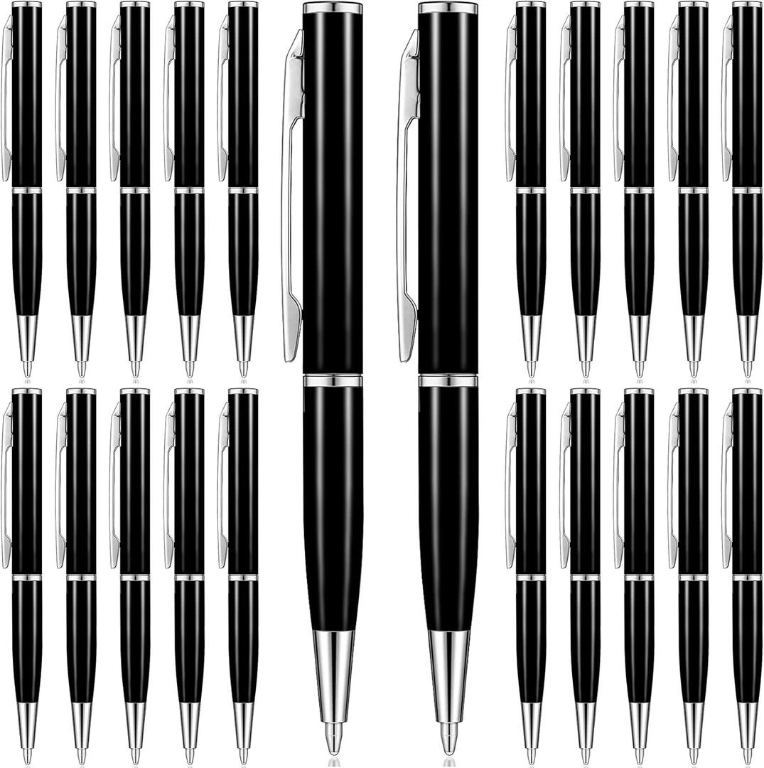 Chinco 24 pcs Mini Pens bulk Small Metal Ballpoint Stainless Steel Point Short Pen pack with Copper Fittings for Pockets Notebook Notepads Office School(Black) 