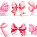 Yousoontic 6 Pcs Pink Bow Party Decor Coquette Room Wooden Sign 3D Pink Bow Table Centerpiece Tiered Tray Decoration for Home Dorm Desk Tabletop Birthday Bridal Wedding Party Supplies