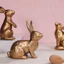WONDROUS' DECO Gold Easter Bunny Decor Figurines, Resin Small Bunny Statue Set of 3, Vintage Easter Rabbit Decorative Table Home Decoration, Spring Tabletop Deco