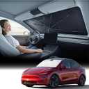 Nmoiss Windshield Sun Shade Umbrella for Tesla - [Vinyl Coating Heat Shield] Protect Car from Sun Rays & Heat Damage Keep Cool and Protect Interior, Spring Structure Edge