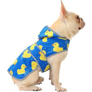 Dog Raincoat, Waterproof Dog Rain Jacket with Hood, Adjustable Rain Coat Poncho with Reflective Strips & Leash Hole for Medium Dogs Puppies, Lightweight Pet Clothes