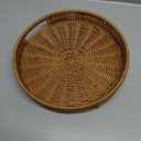 12 Inch Rattan Lazy Susan Organizer for Cabinet, Round Rotating Wicker Turntable Serving Tray with Handles for Kitchen Counter, Coffee Table