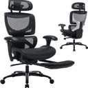 COLAMY Ergonomic Mesh Office Chair with Footrest, Executive High Back Computer Desk Chair with Wide Headrest and Adjustable 3D Arms, Backrest Height, Tilt Lock and Lumbar Support, Black