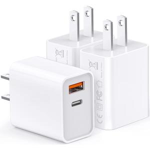 USB C Super Fast Charger, 3-Pack 45W Dual Port PD+QC Fast Charger Adapter Block for iPhone 14/15/16/17/Pro/Pro Max/Plus/iPad/MacBook air, (25W PPS) Type C Charging for Samsung S21 S22 Pixel