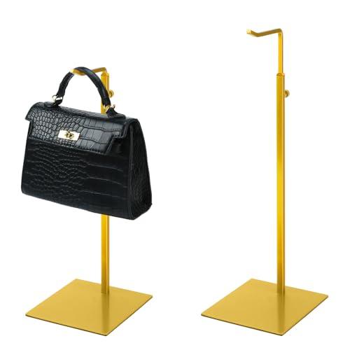 CHANJEYION 2PCS Handbag Display Stand, Purse Holder Gold Metal Tall Hanging-hook Display Stands for Bag or Necklace Table Display Organizer with Stable Square Base