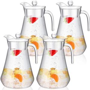 Didaey 4 Pcs Plastic Pitcher with Lid and Handle Clear Plastic Water Pitcher Shatter Proof Jugs for Drinks Fridge Iced Tea Juice Milk Lemonade Sangria Cold or Hot Beverages (68 oz)