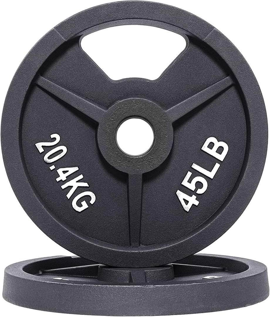 Fitvids Olympic Cast Iron 2-Inch Weight Plate for Strength Training & Weightlifting, Rubber Coate Style, 45lbs