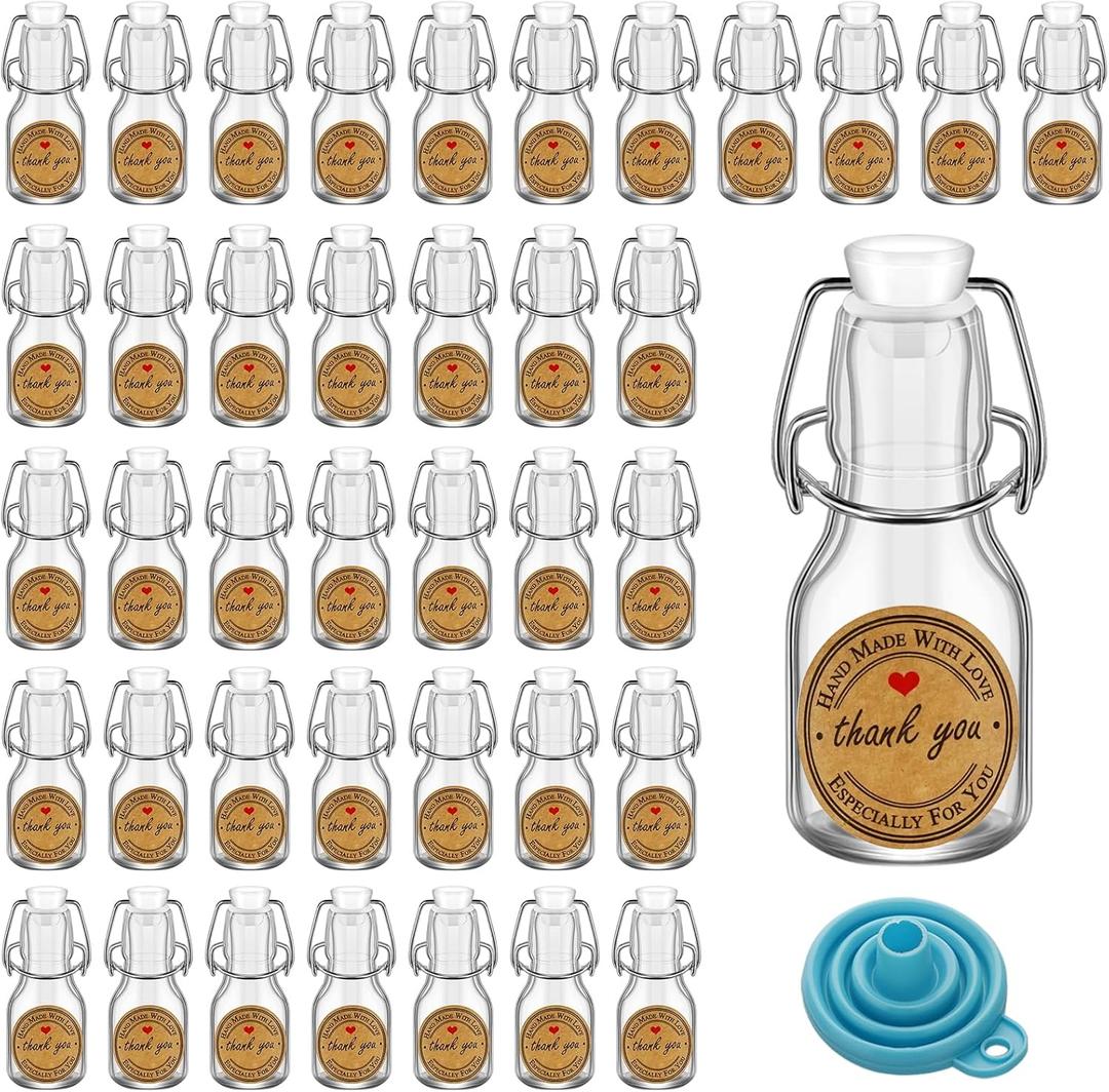 40Pcs White 2 oz Mini Swing Top Glass Bottles, 60ML Mini Storage Bottles, with Lids Kraft Decoration,Small Glass Bottles,for Wedding Themed Party Favors (40)