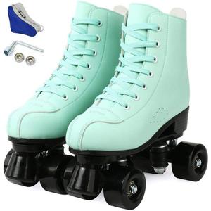 Jessie PU Leather Skates - Premium Adjustable Four-Wheel Roller Skates for Women, Men, Boys & Girls - Indoor & Outdoor (38-Women's 8/ Men's 6.5, Green Black Wheel)