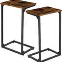 AMHANCIBLE C Shaped End Table Set of 2, Side Tables for Sofa, Couch Table for Small Space, TV Trays for Living Room Bedroom, Metal Frame, Brown